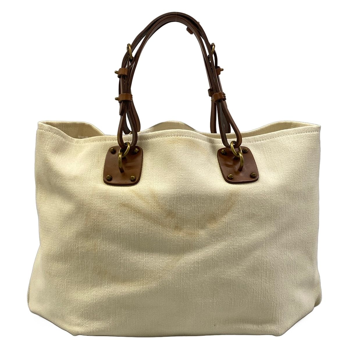 BOTTEGA VENETA(ボッテガヴェネタ) トートバッグ - 170045 アイボリー×ダークブラウン コットン、レザー