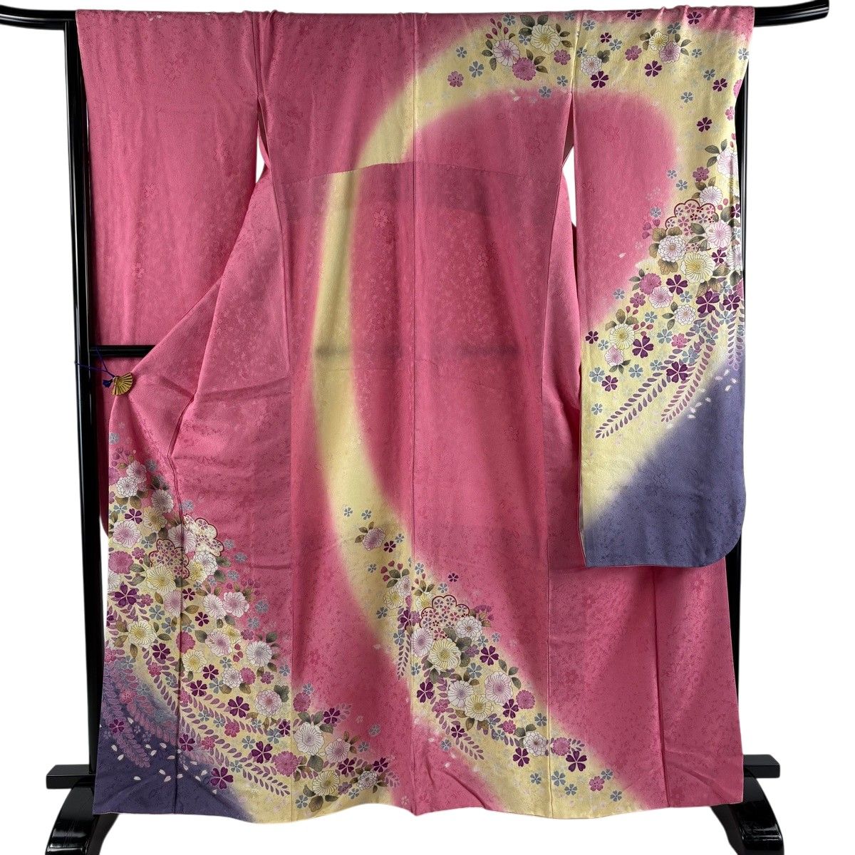 【美品】 振袖 身丈165.5cm 裄丈68cm L 袷 辻が花柄 染め分け ぼかし ピンク 正絹 名品 【中古】