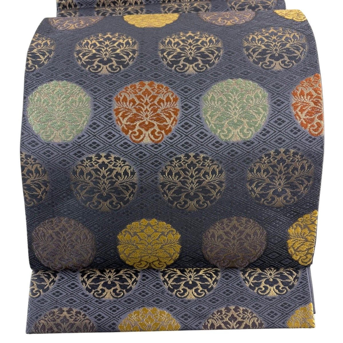 【美品】 袋帯 名品 落款 草花 刺繍 箔 灰紫 六通 正絹 【中古】