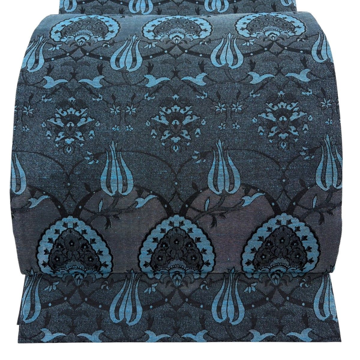 【美品】 袋帯 秀品 草花 銀糸 水色 全通 正絹 【中古】