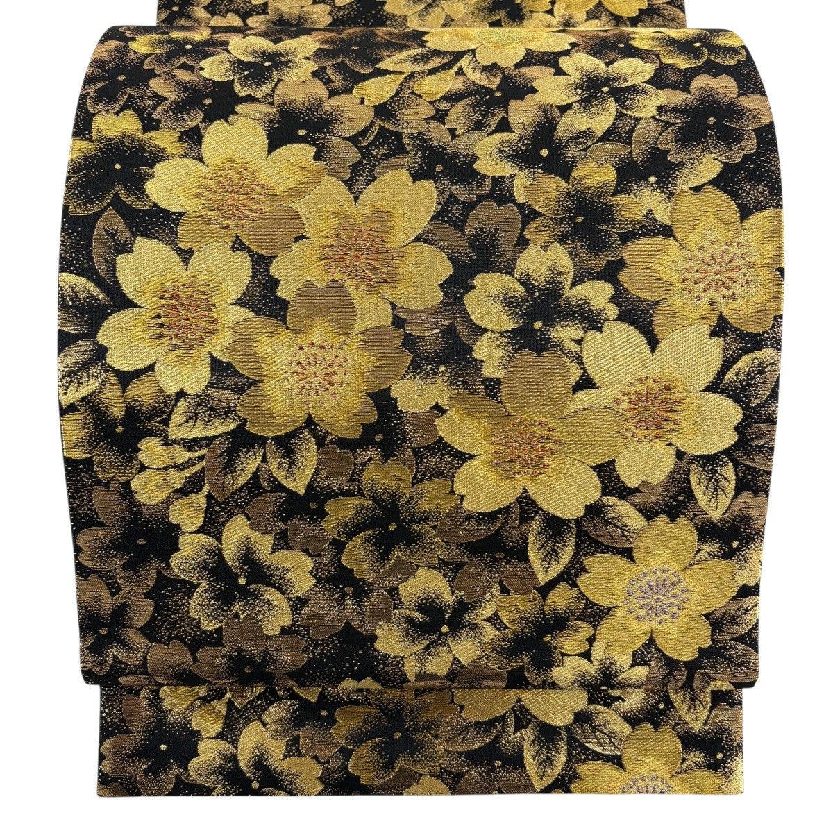 【美品】 袋帯 秀品 桜 金糸 箔 黒 六通 正絹 【中古】