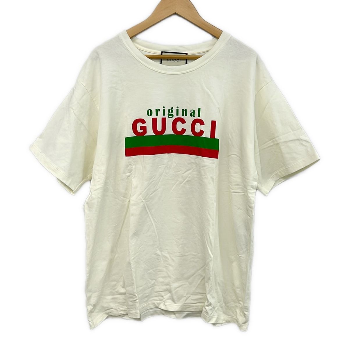 GUCCI(グッチ) 半袖Tシャツ メンズ美品 - 616036 アイボリー×グリーン×レッド クルーネック