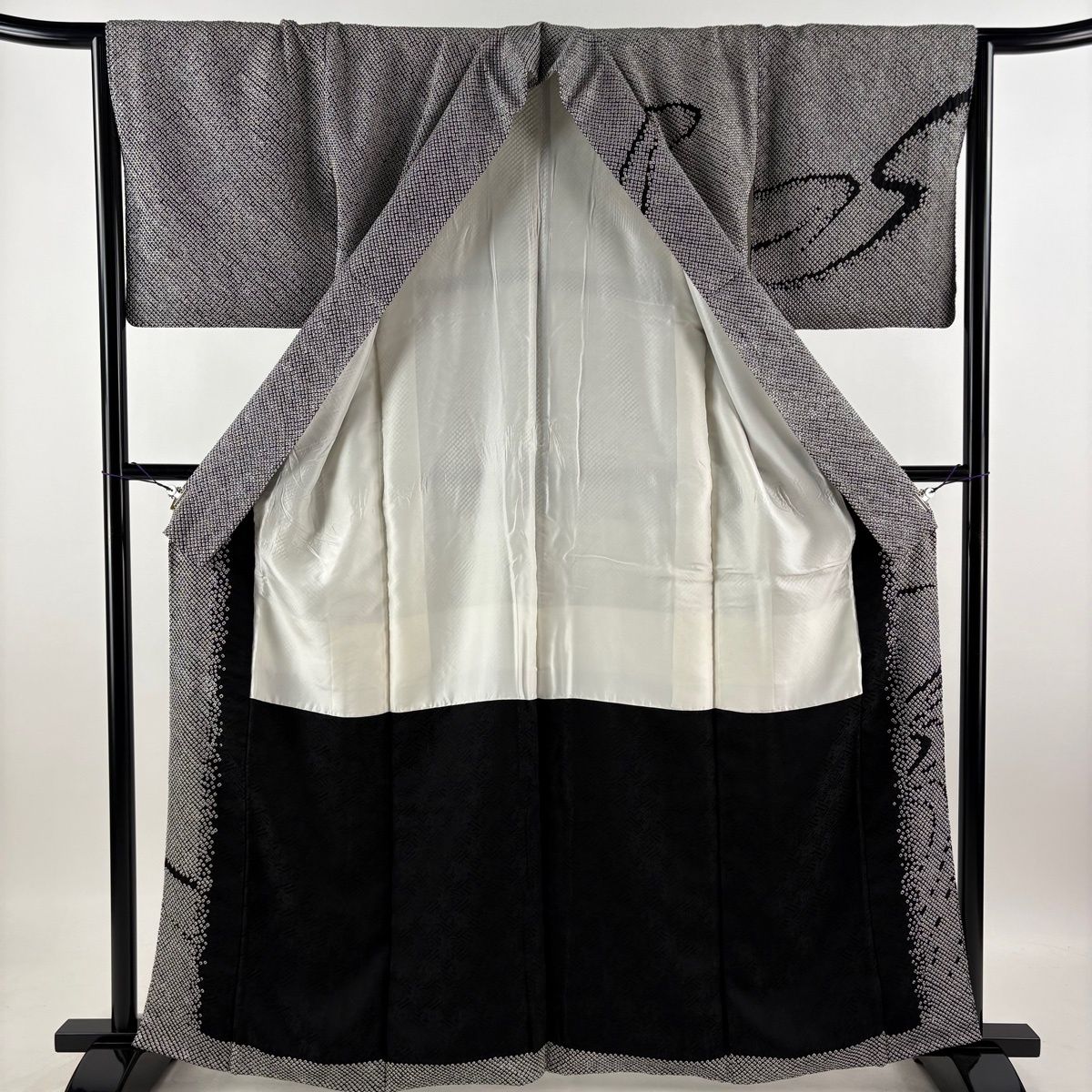 訪問着 身丈163cm 裄丈64cm M 袷 霞 総絞り 黒灰 正絹 秀品 【中古 