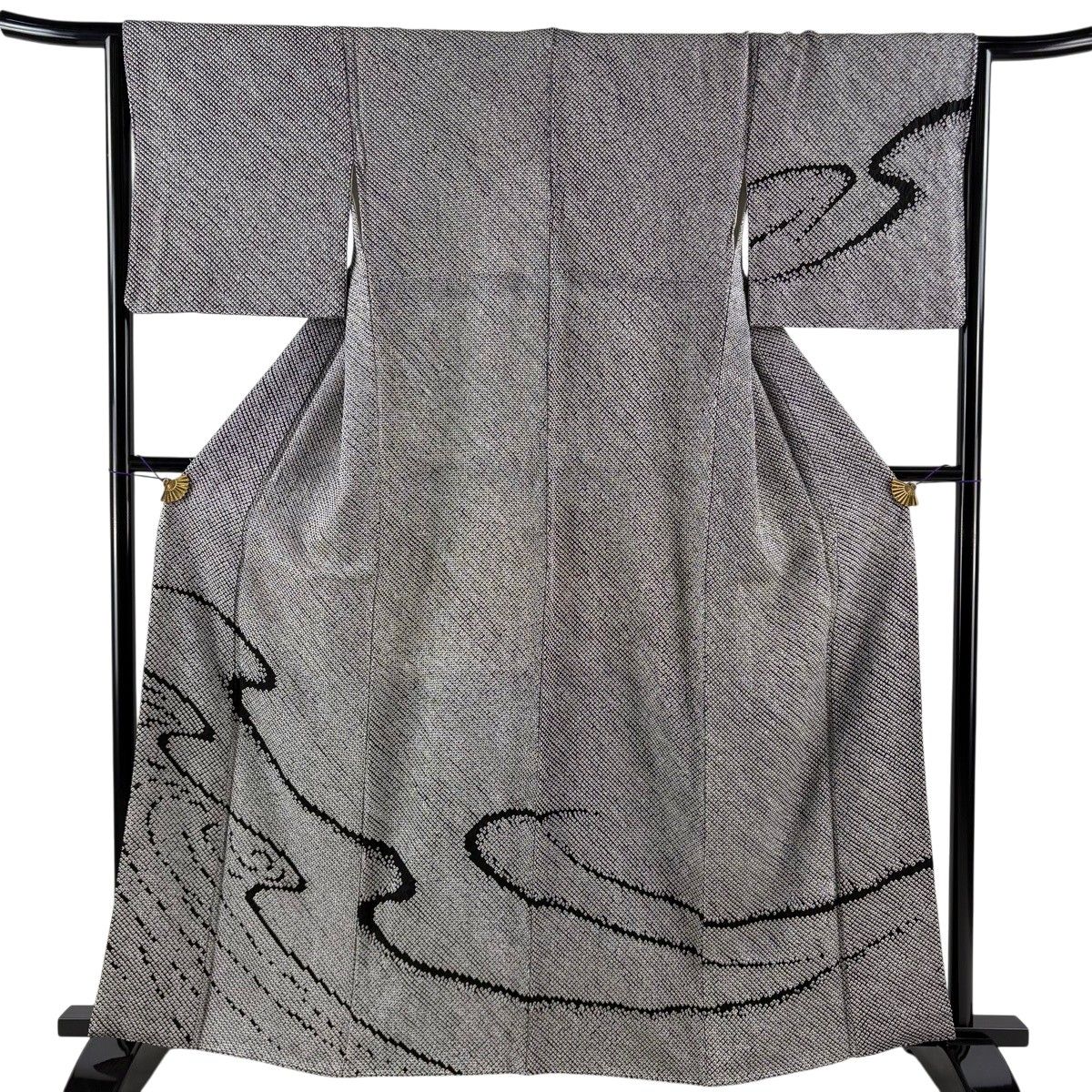 訪問着 身丈163cm 裄丈64cm M 袷 霞 総絞り 黒灰 正絹 秀品 【中古】