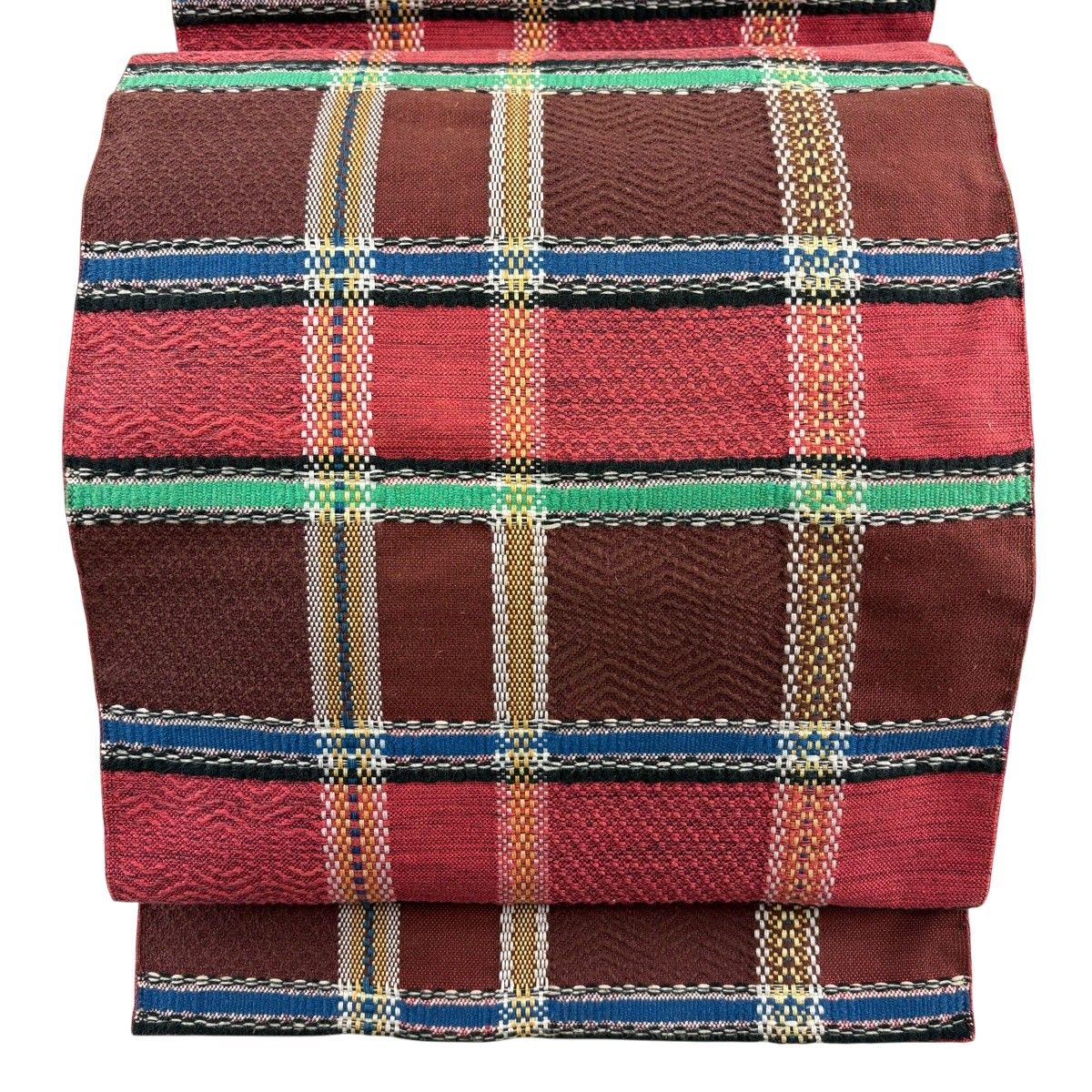 名古屋帯 秀品 松葉仕立て 八寸名古屋帯 格子 茜色 正絹 【中古】 6,776円
