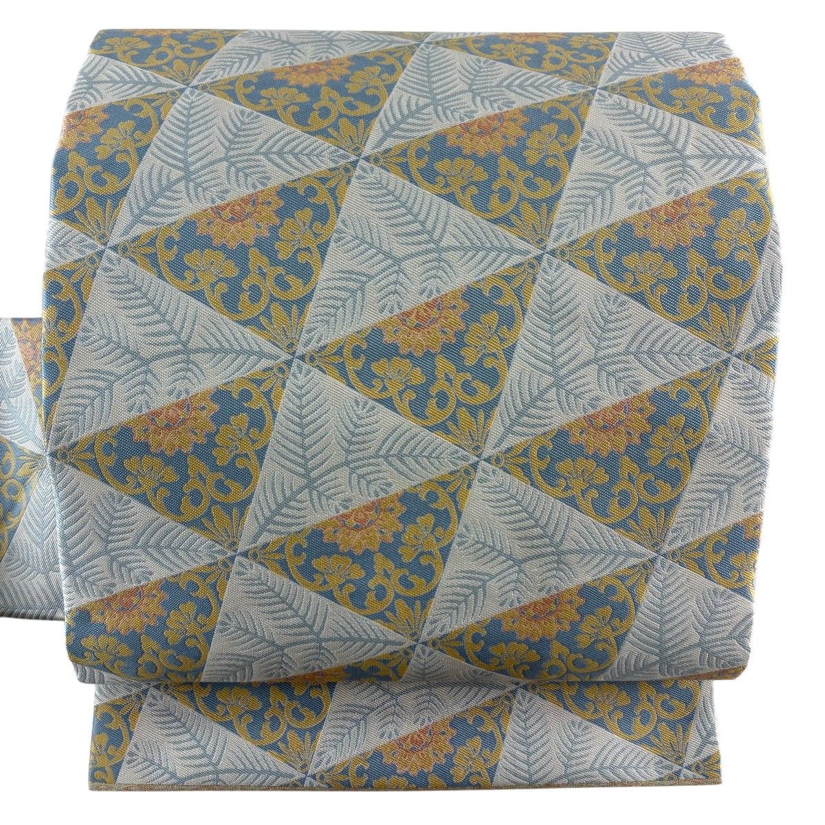【美品】 名古屋帯 秀品 関西仕立て 若松 華文 青灰色 正絹 【中古】