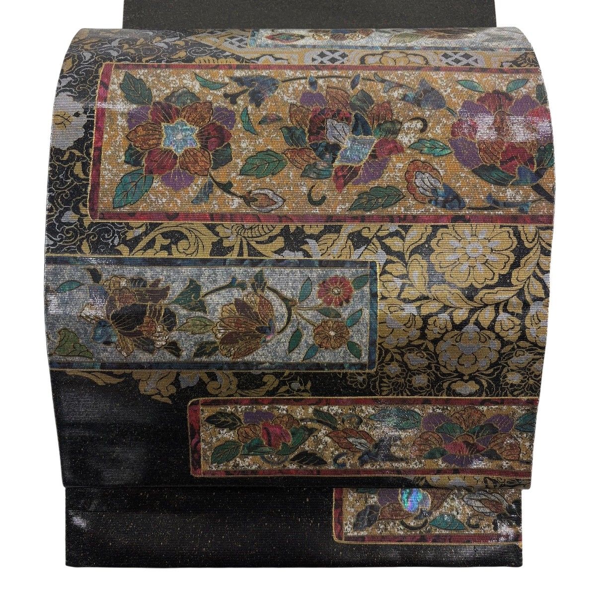 【美品】 袋帯 秀品 草花 箔 黒 お太鼓柄 正絹 【中古】