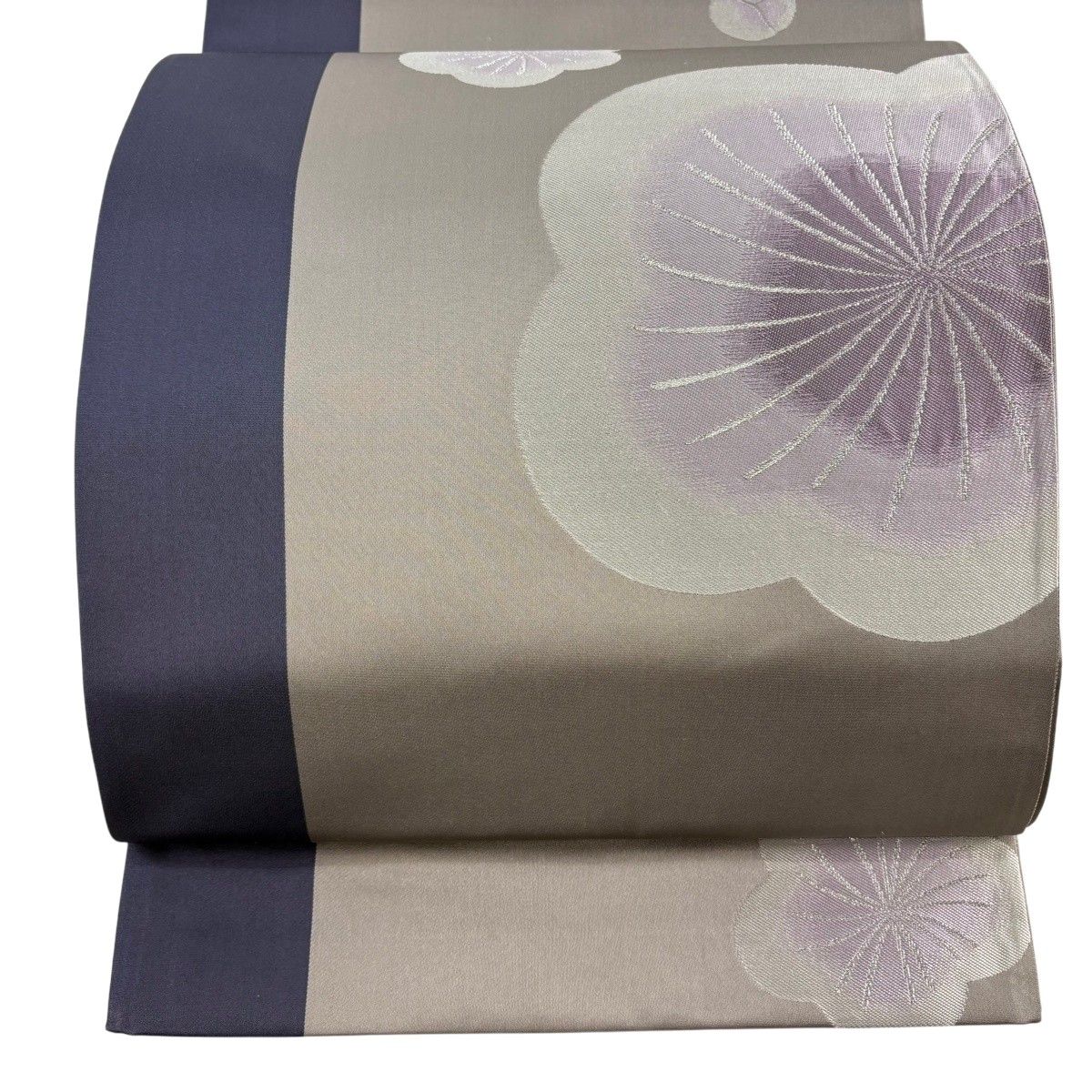 【美品】 袋帯 秀品 落款 梅 銀糸 灰茶 六通 正絹 【中古】