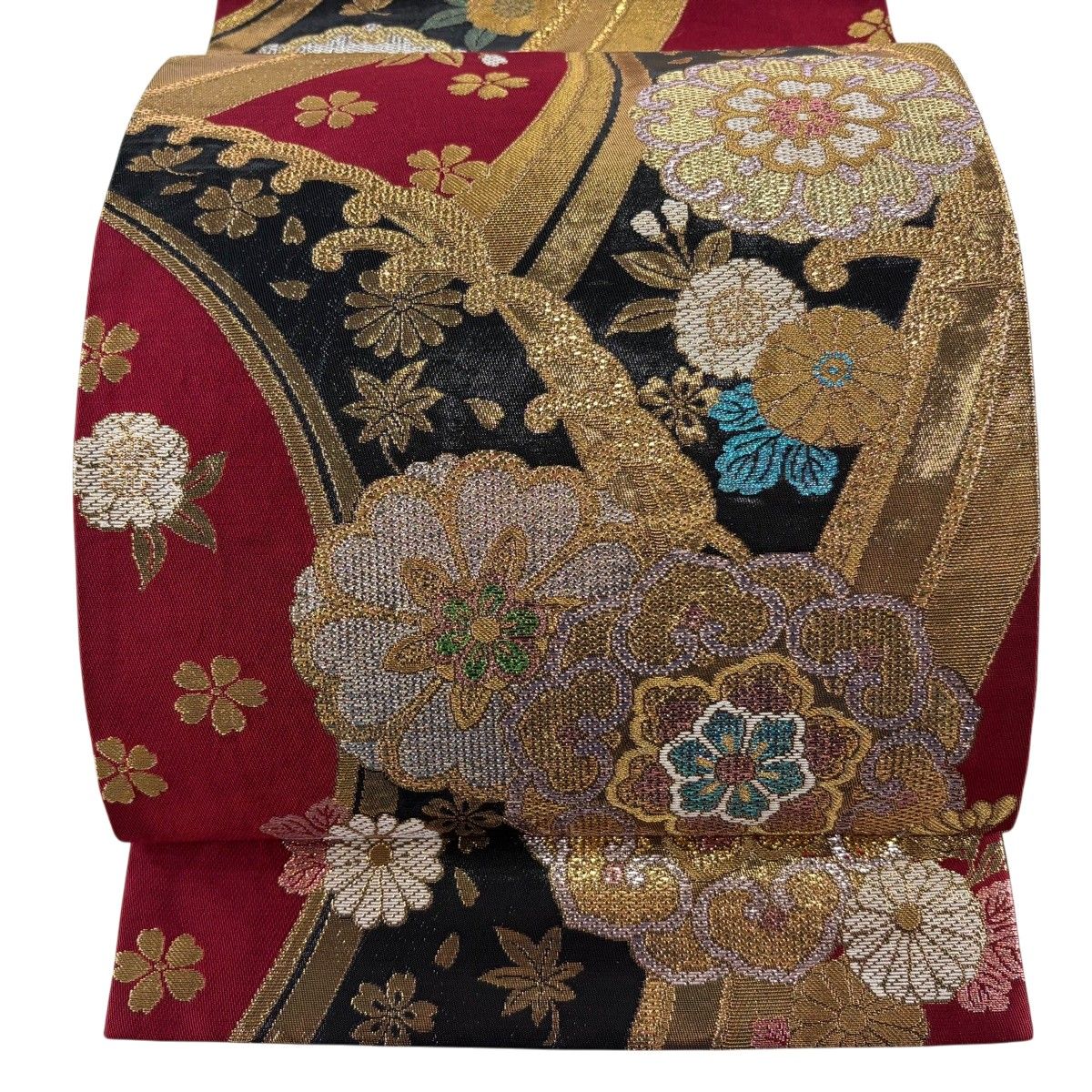 【美品】 袋帯 秀品 華文 波頭 箔 赤 六通 正絹 【中古】