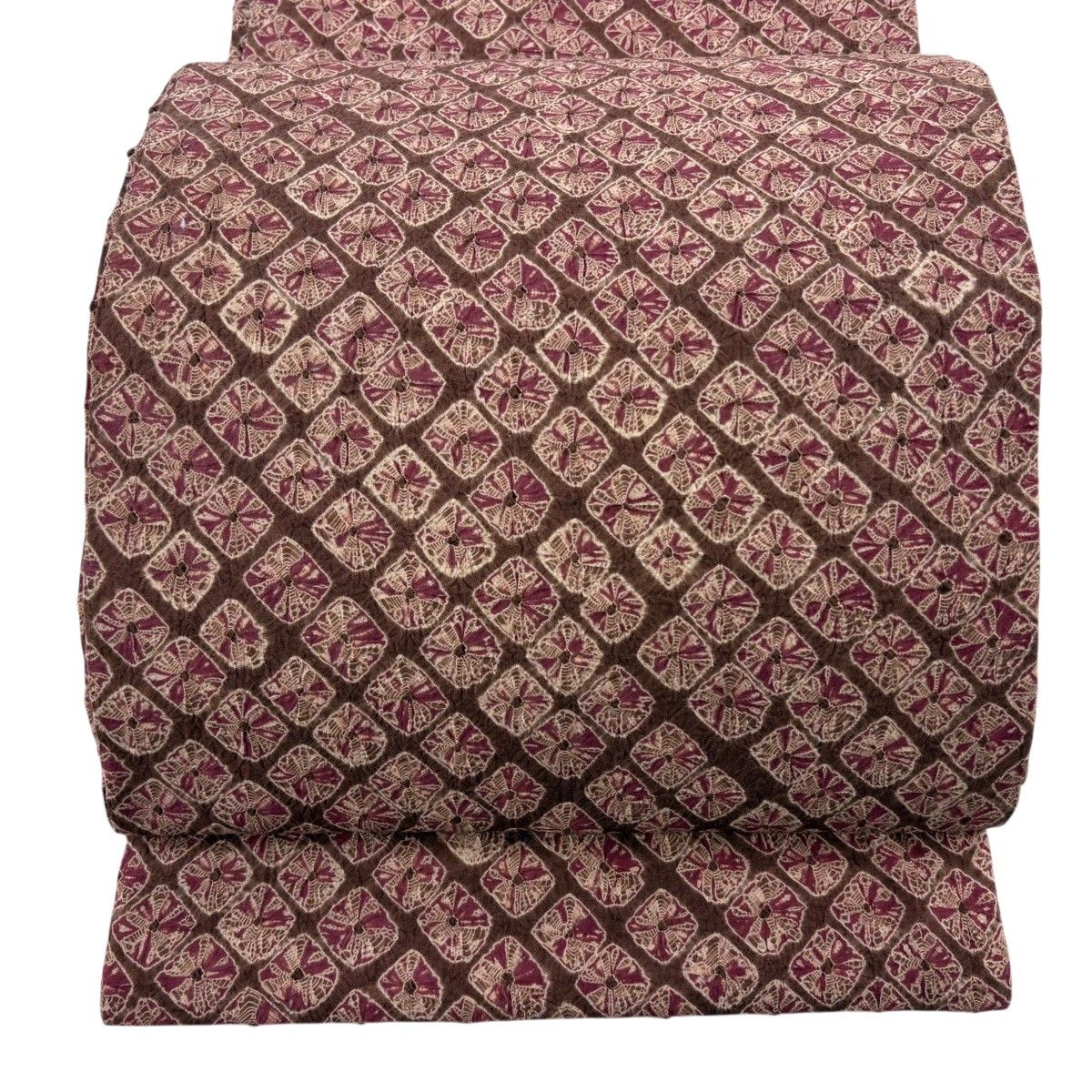 【美品】 開き名古屋帯 秀品 絞り 小豆色 正絹 【中古】