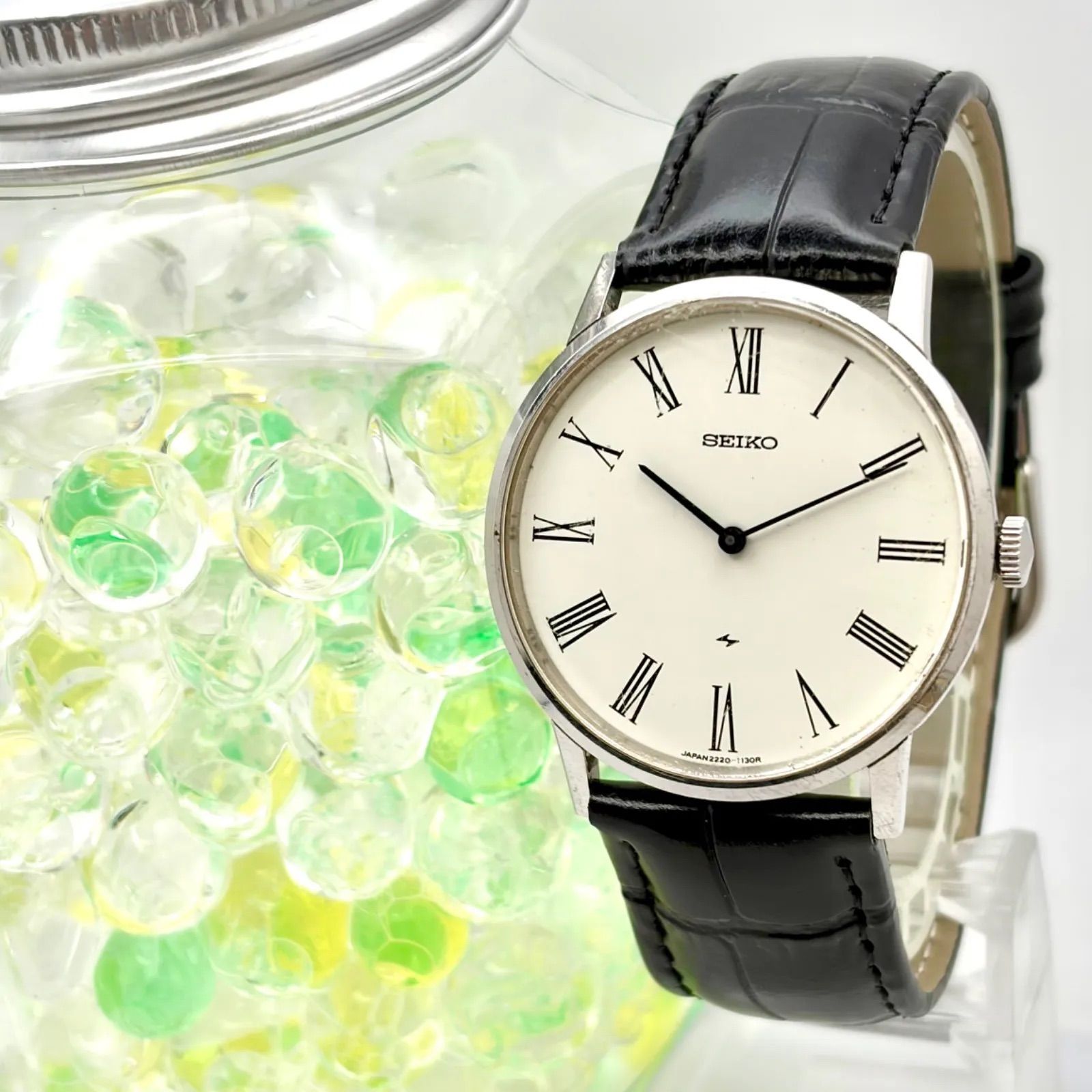 【稼働】SEIKO セイコー 機械式 手巻き メンズ 腕時計 シルバー ローマン 2220-0430 458933 新品ベルト