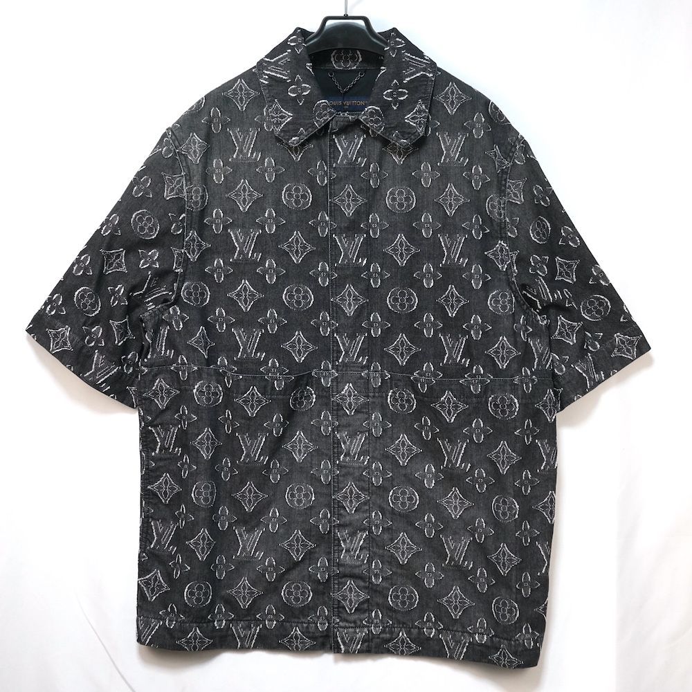 LOUIS VUITTON ルイヴィトン ダミエ 総柄 コットン デニム 半袖 シャツ Lサイズ ブラック RM232 ARS HPS73W 新品未使用