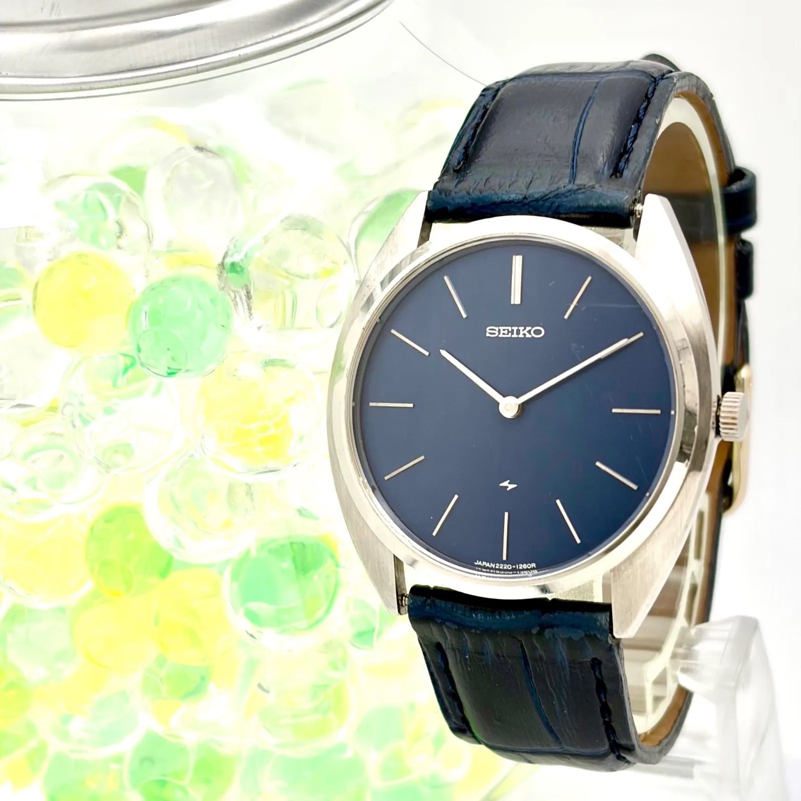 【稼働】SEIKO セイコー 機械式 手巻き ネイビー メンズ 腕時計 シルバー 2220-0470 530075
