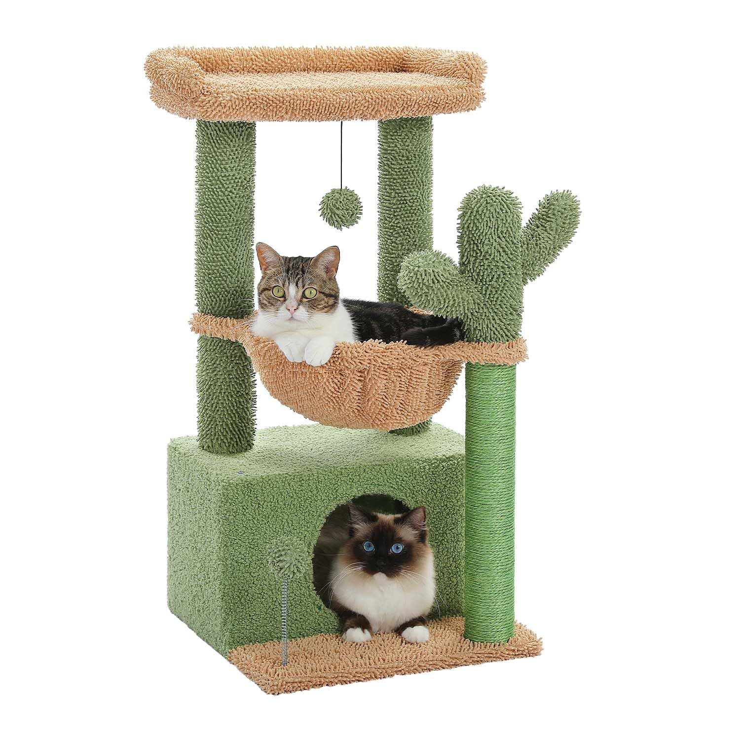 PAWZ Road ネコタワー キャットタワーミニ サボテン 花 ハンモック 省スペース コーナー コンパクト 人気 かわいい おしゃれ 猫爪研ぎタワー 小型 低め 猫タワー 麻紐 据え置き 猫 おもちゃ - 高さ80cm グリーン AMT0 fb60d2e5