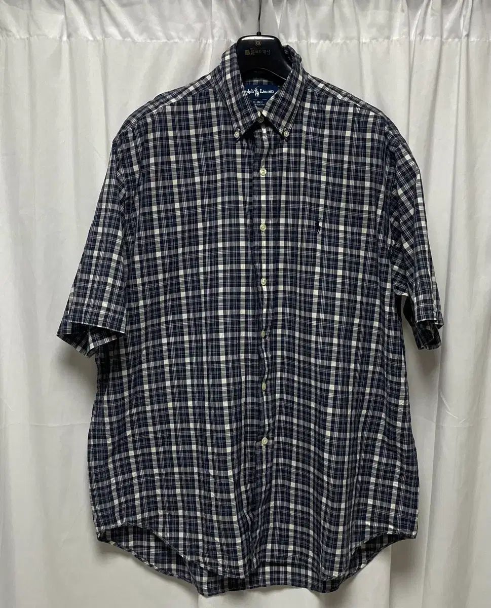 no 201 ポロラルフローレン タータンチェック ブルー 半袖 シャツ xxl