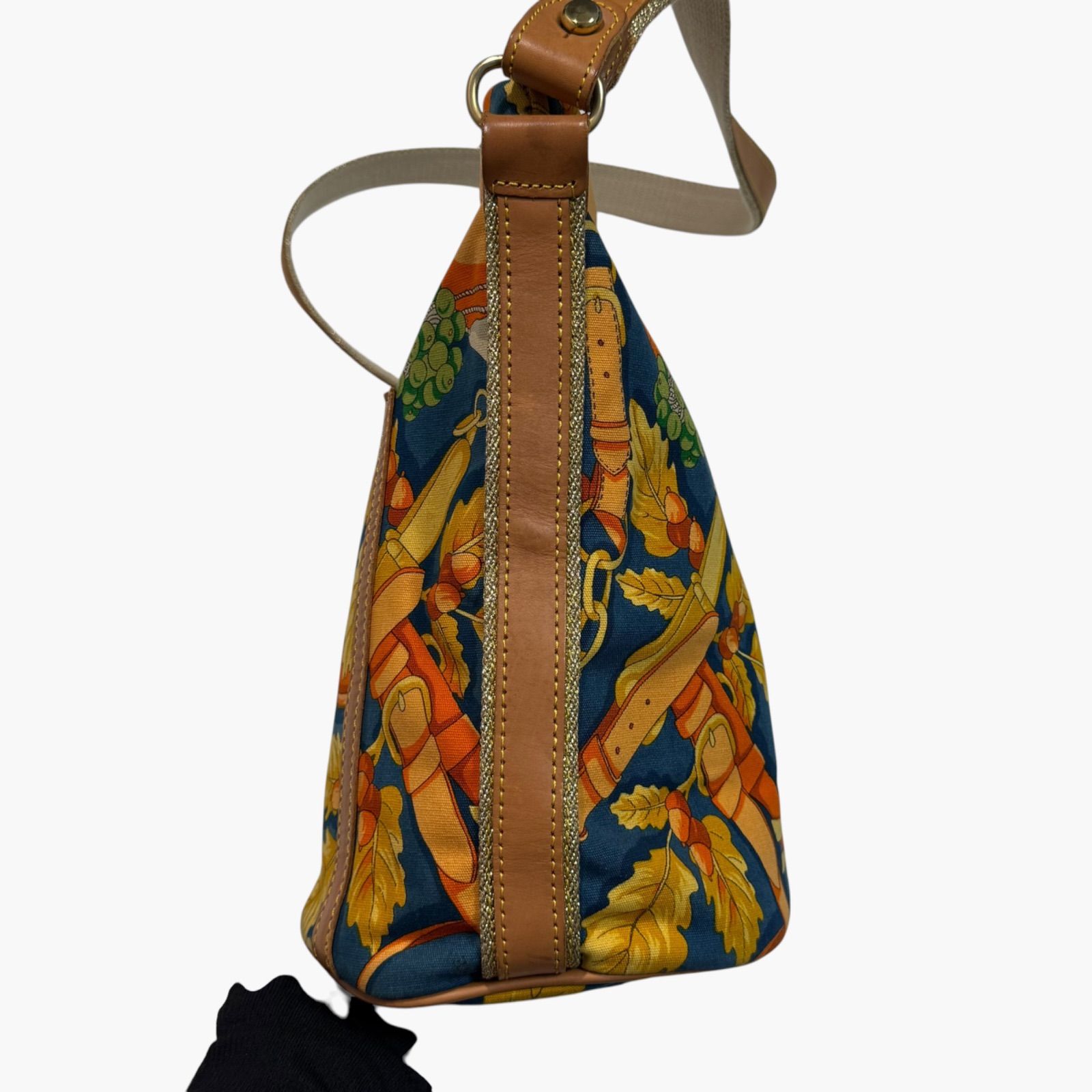 LOEWE Anagram Canvas Crossbody Bag Shoulder Bag Multicolor Leather 