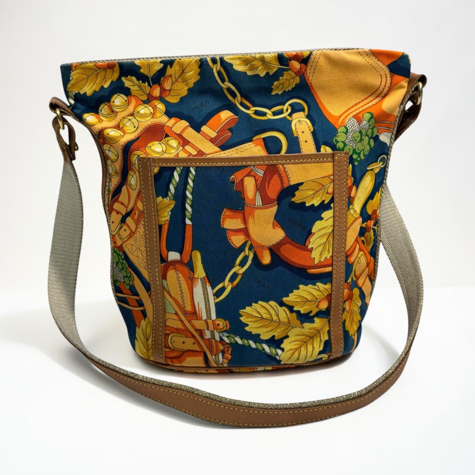 LOEWE Anagram Canvas Crossbody Bag Shoulder Bag Multicolor Leather Trim　ロエベ　総柄　アナグラム　ショルダーバッグ　キャンバス　レザー　斜めがけ可能