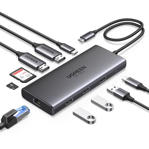 UGREEN Revodok Pro 210 10 in 1 USB-Cドッキングステーション USB cハブ 二つHDMI拡張4K@60Hz 一つ拡張8K@30Hz USB A *3+ USB-C 5Gbpsデータ転送ポート 100W PD cb6d8861