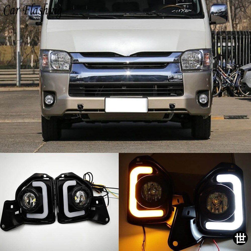トヨタ ハイエース 2014 - 18 用 LED デイタイム イエロー ウィンカー防水フォグランプ カバー
