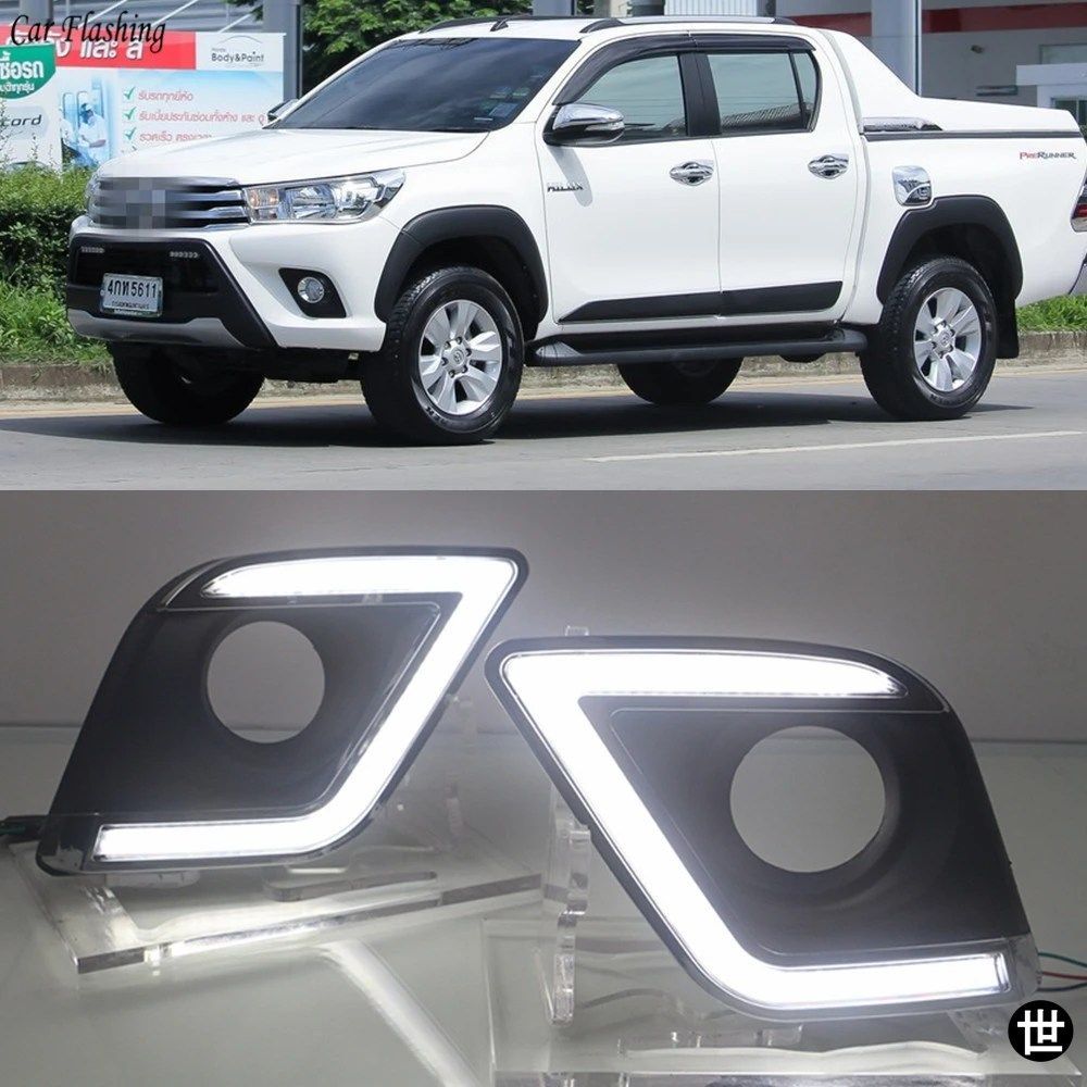 CSGJMY 2個 12V ABS トヨタ ハイラックス レボ ヴィーゴ 2015 2016 2017用 LED DRL デイタイム デイライト イエロー ターン シグナル