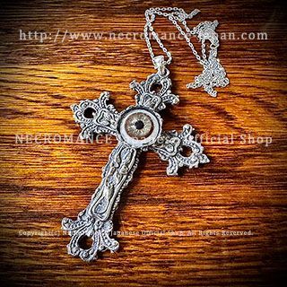 【限定】【新品】シルバーローズロザリオ義眼ネックレス <ヘーゼル/Hazel> NECROMANCE ネクロマンス 十字架 クロス 目玉
