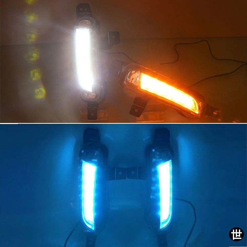 CSGJMY 1セット 車用LEDデイタイムランニングライトDRLスズキ ビターラ 2015 - 20用 フォグランプ イエローウィンカー