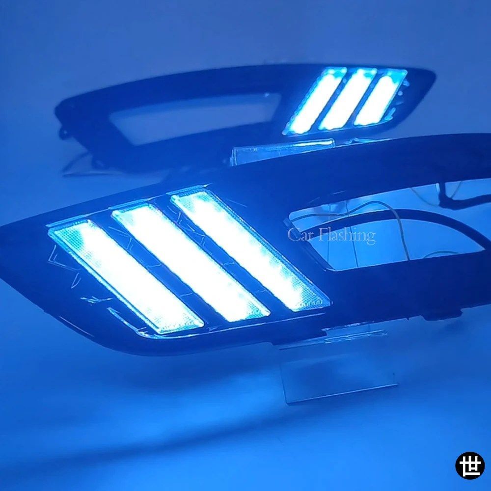 フォード フォーカス 3 MK3 2015 - 18 用 LED デイタイム イエロー ウィンカー機能 DRL フォグランプ カバー 1セット