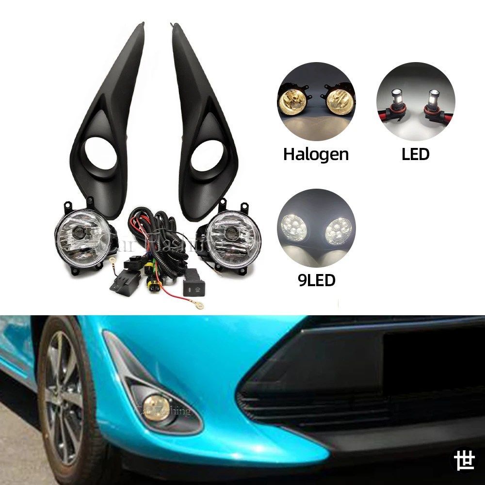 トヨタ アクア プリウス 2018 2019 用 LED フロントバンパー フォグランプ アセンブリ ハーネス 配線 カバー グリル ハロゲン