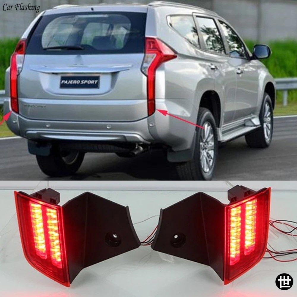 三菱モンテロ パジェロスポーツ 2015 - 18 用リフレクター式カーLEDリアフォグランプバンパーライトブレーキライト1セット