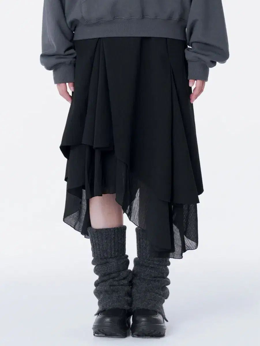 ミセキ ソウル Unbalanced layered skirt BLACK
