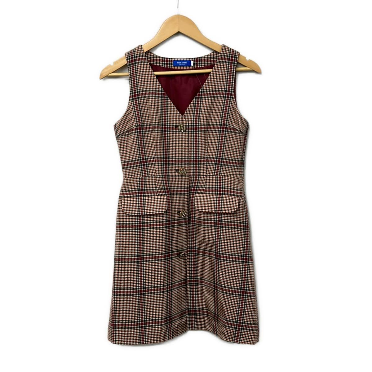 BLUE LABEL CRESTBRIDGE(ブルーレーベルクレストブリッジ) ワンピース サイズ36 S レディース美品 - レッド×ダークグレー×ベージュ