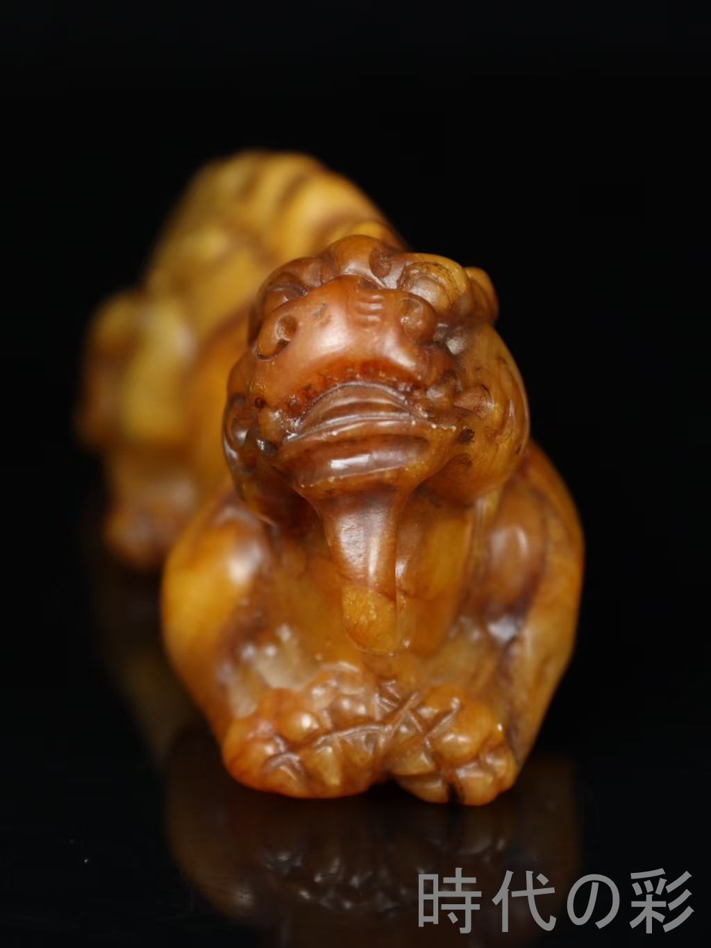 旧蔵・少甫作款・灯光凍田黄石瑞獣手把件・印章・印鑑・印材】中国古