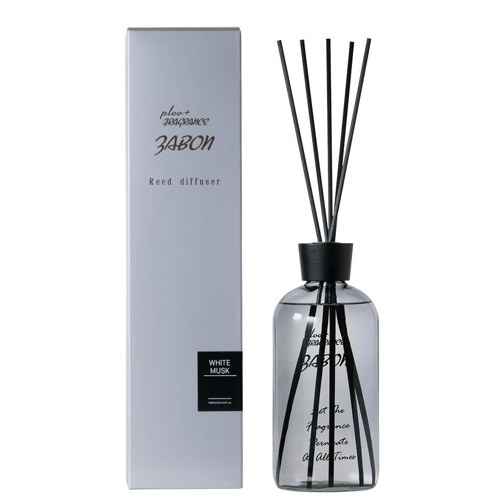 プルプラ ZABON リードディフューザー ルームフレグランス 1000ml 大容量 約12ヶ月分 芳香剤 スティック10本付き (ホワイトムスク)送料無料 8dededb0