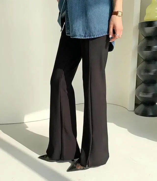 LE CORMANG(ルコルマン) なめらか ブーツカットパンツ スリット ブラック 新品 (L/ロング)