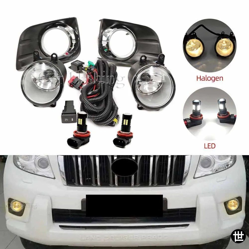 トヨタ ランドクルーザー プラド 150 FJ150 LC150 2010 2012 2013 用 LED フォグランプ クロームトリム ハーネス 配線カバー グリル