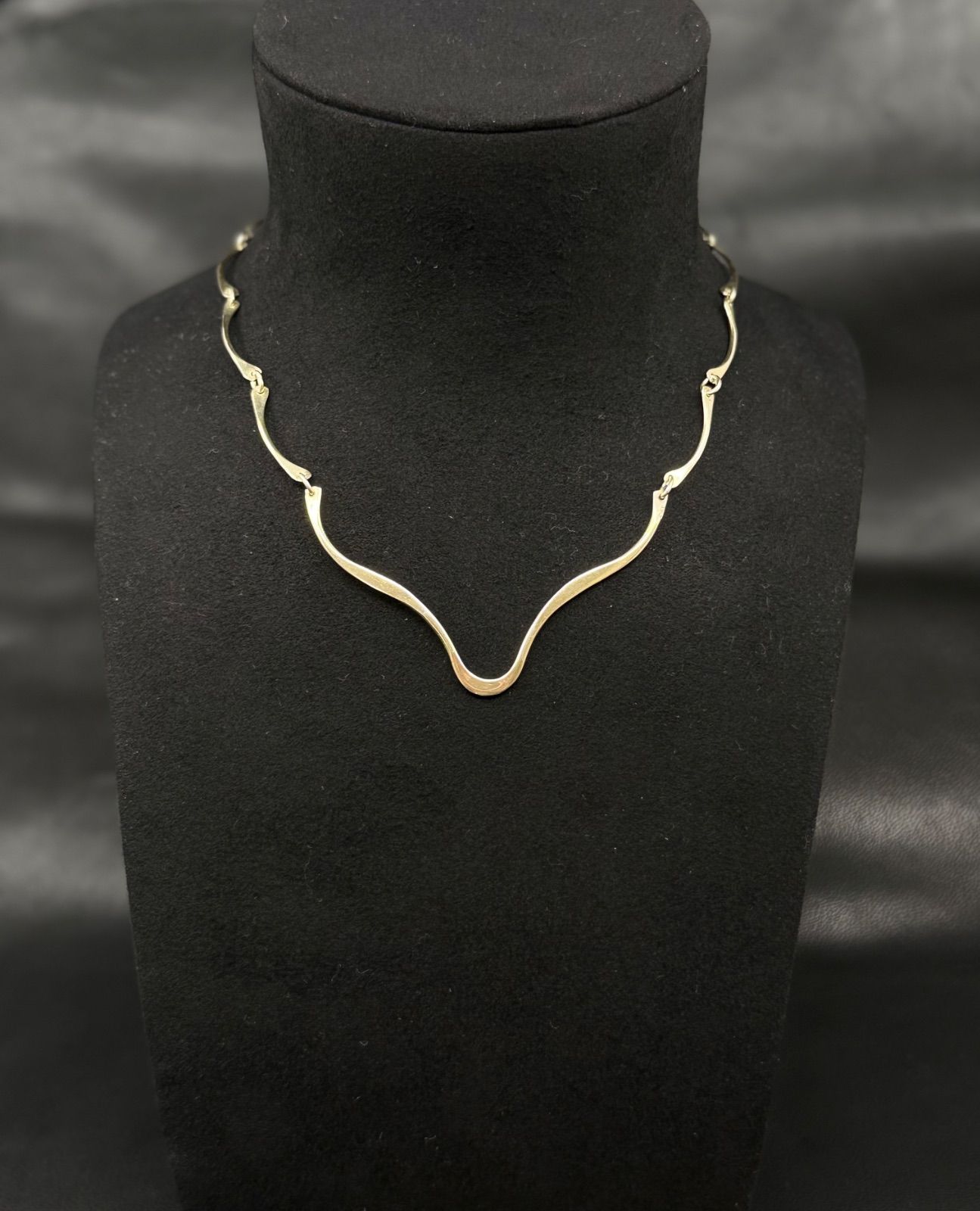 French Vintage Silver Wave Link Necklace | パリ買付 シルバー ウェーブ リンク ネックレス 45cm 10.3g | ユニセックス | Cabinet Vintage