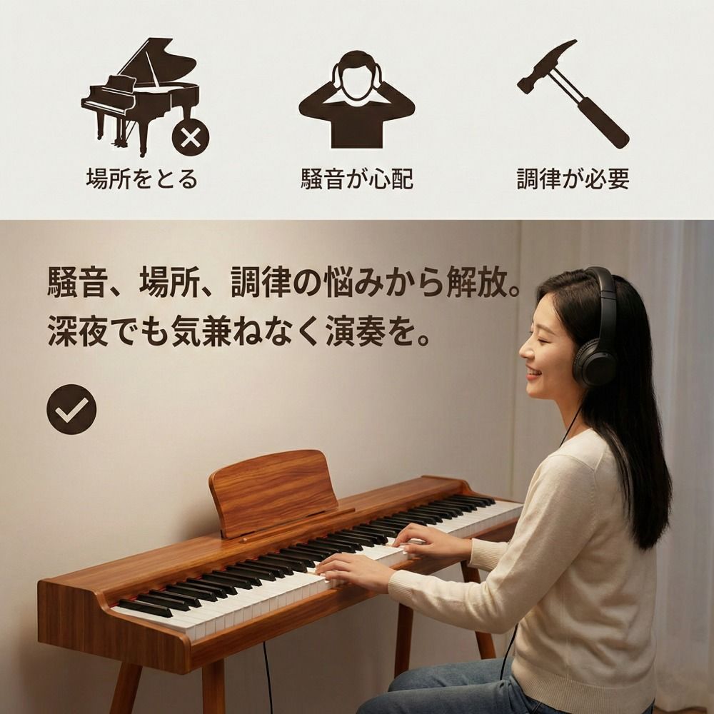木目調スタンド型】電子ピアノ 88鍵 グレーデッドハンマーアクション 