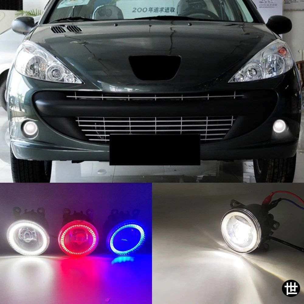 プジョー207 2009 - 2012 2013用 2機能オートLEDデイタイムランニングライト エンジェルアイフォグランプ フォグライト 1ペア