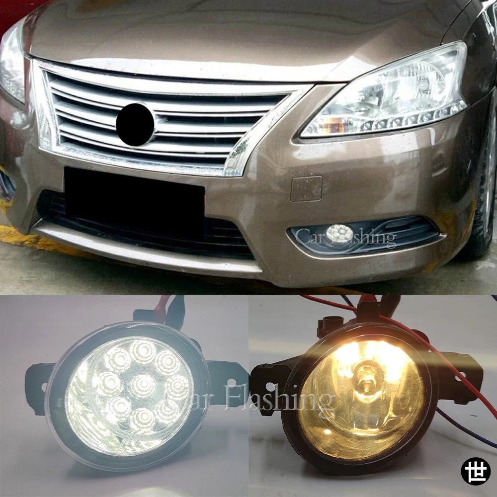 日産セントラブルーバードシルフィ 2013 2014 2015 用フォグランプヘッドライト LEDフォグランプカバーフレームランプフォグライトグリル