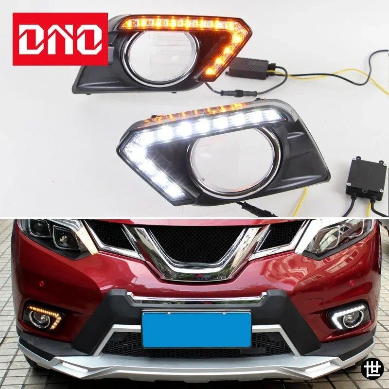 日産エクストレイルT32 2014-2016用カーLEDデイライトイエローウィンカーデイタイムランニングヘッドランプオートドライビングランプフォグ