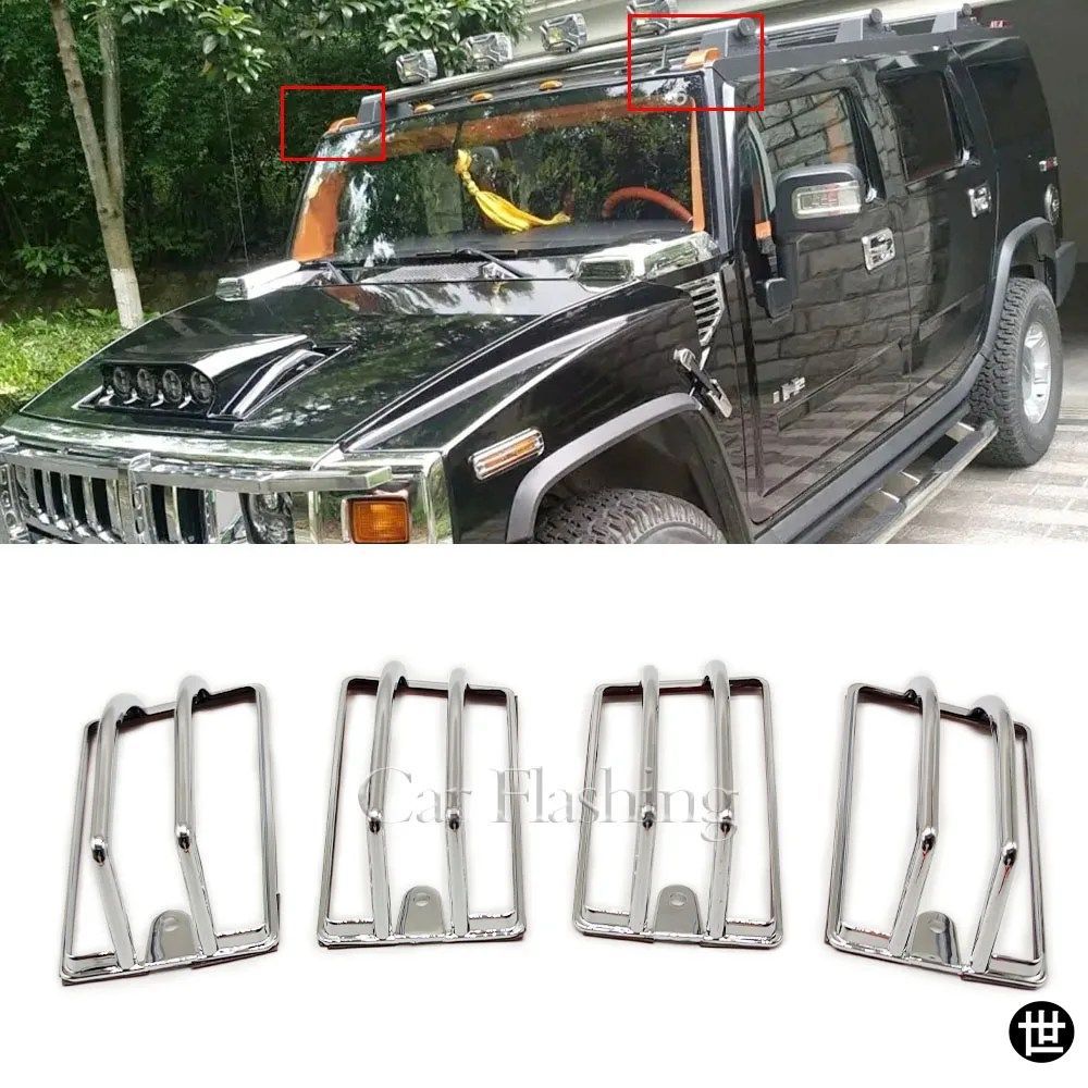 ハマーH2 SUV SUT 2003-2009用クロームルーフマーカーライトカバートリム4個セットクロームルーフキャブマーカーライトトリムパーツアクセ