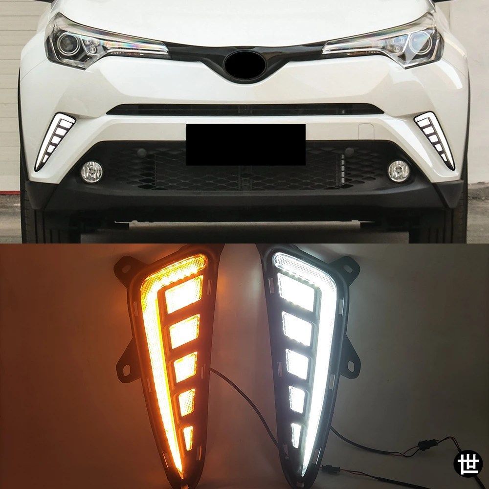 トヨタ CHR 2016 - 19 用 LED デイタイム 1 ペアダイナミック イエロー ターン シグナル フォグ ランプ
