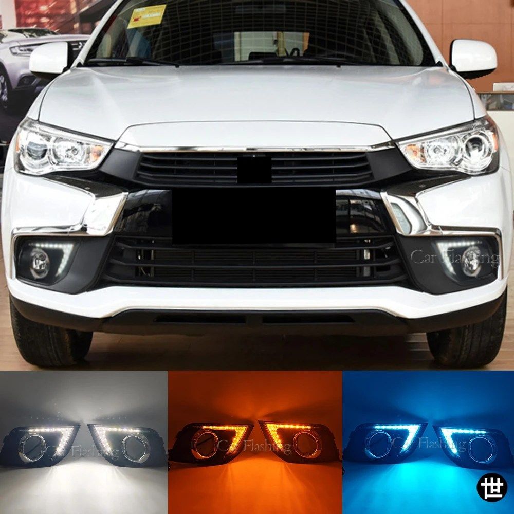 三菱アウトランダースポーツASX RVR 2016 - 19用LEDデイタイムランニングライトDRLフォグランプカバーウインカー
