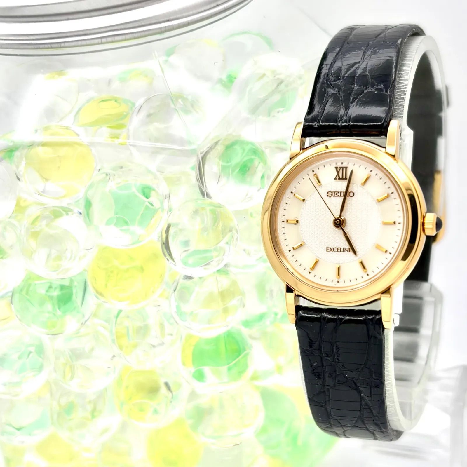 【未使用/新品電池】SEIKO セイコー EXCELINE エクセリーヌ ゴールド レディース 腕時計 4J41-0A40 230589 純正ベルト 刻印あり