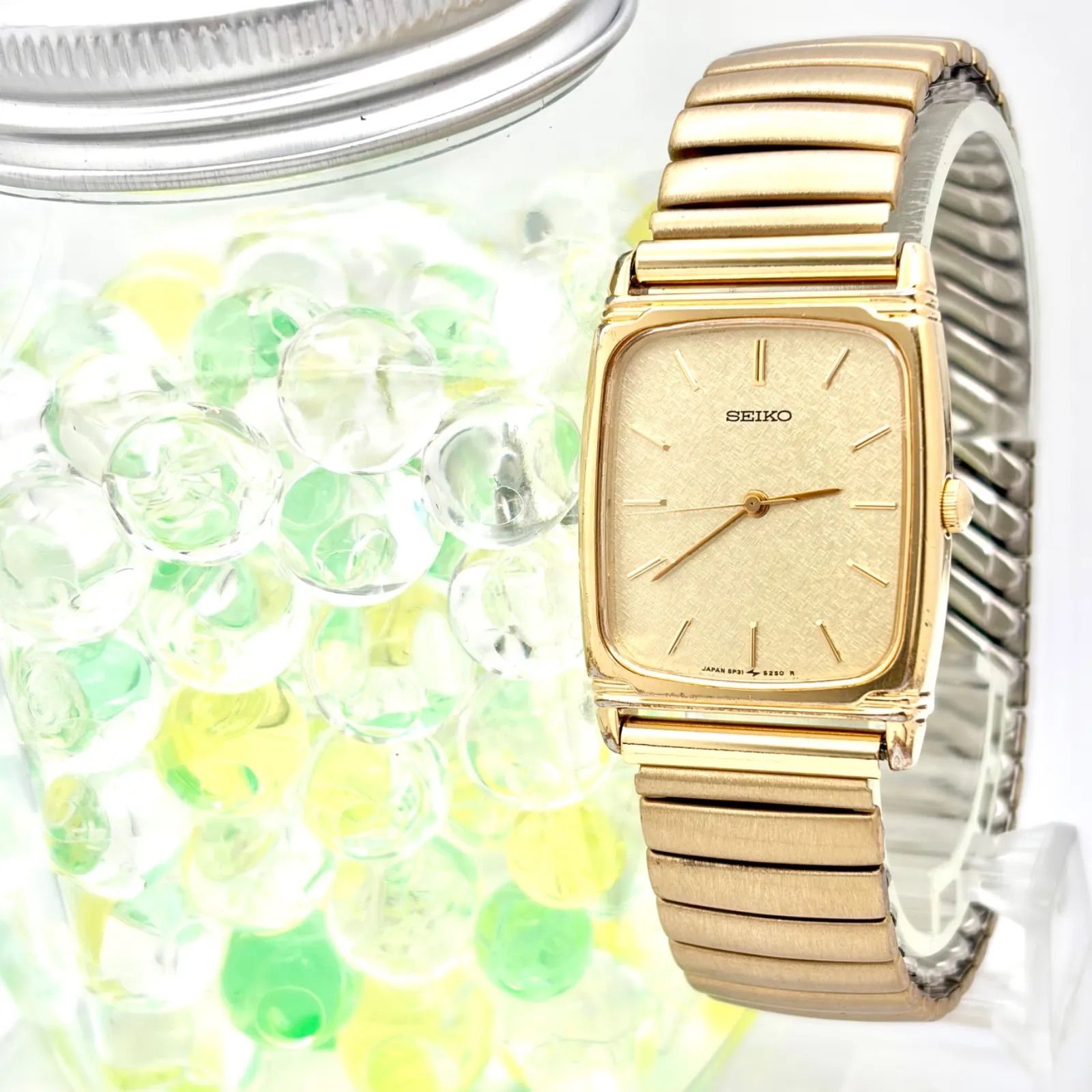 【新品電池】SEIKO セイコー メンズ 腕時計 ゴールド レクタンギュラー 5P31-5170 750166