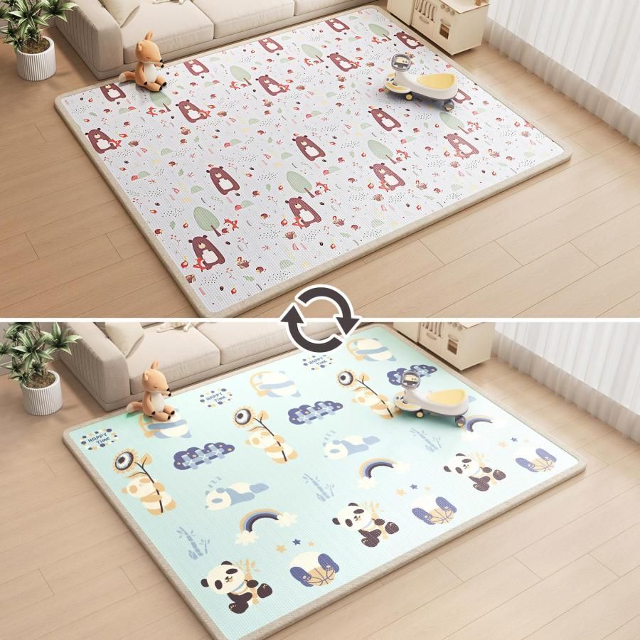 #3029 防水プレイマット 180×200cm 熊柄 リバーシブル 厚み2cm