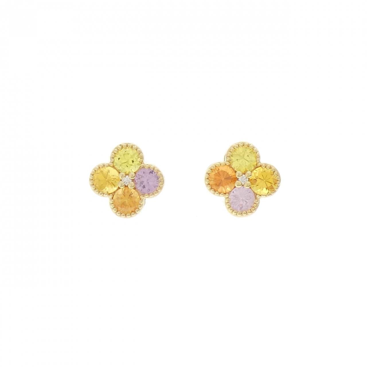 K18YG フラワー サファイヤ ピアス 1.78CT