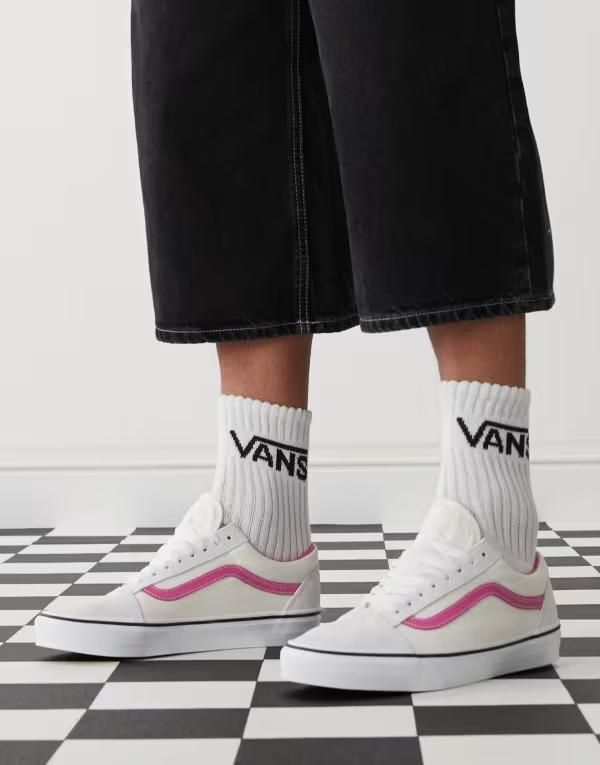 バンズ メンズ シューズ スニーカー Vans Old Skool sneakers with pink detail WHITE ホワイト