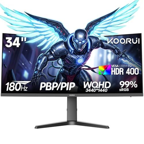 KOORUI 34インチ ゲーミングモニター 曲面ウルトラワイド UWQHD 3440×1440 180Hz MPRT1ms 高没入感 VAパネル HDR400 Adaptive Sync対応 PBP/PIP対応 高さ調整 VESA 75*7 c6e2e572