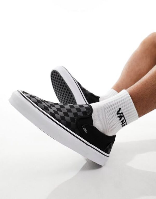 バンズ メンズ シューズ スニーカー プリント Vans Classic slipon sneakers with checkerboard print and Blackgray ブラック